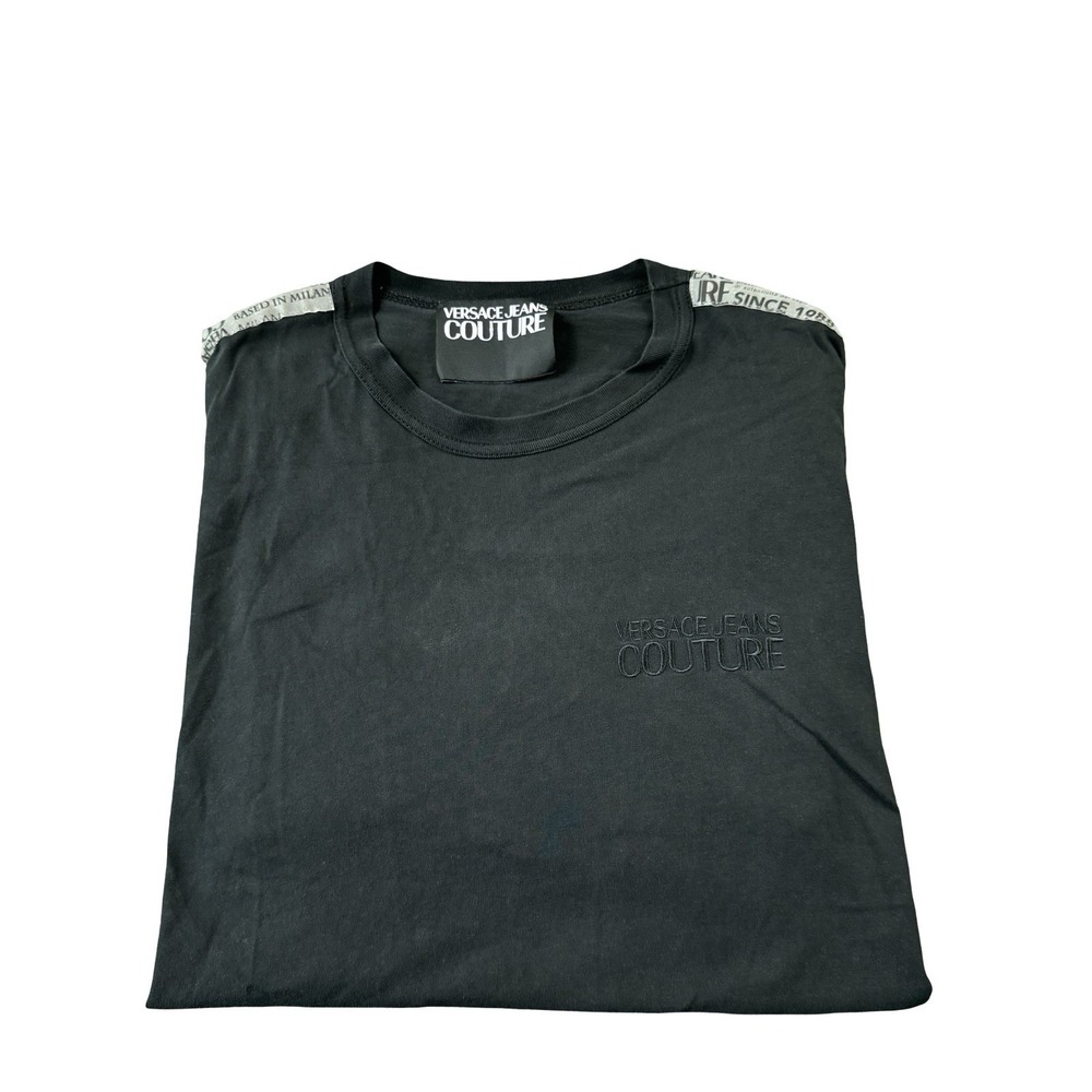 Versace Jeans Couture Mens Black Cotton Logo T Shirt Silver Tape Size L